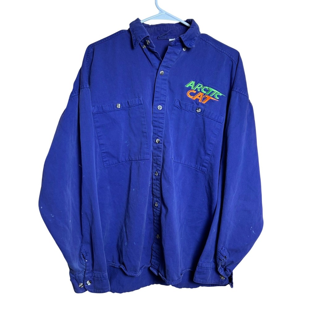 Vintage Arctic Cat Mens Purple Button Down‎ Shirt Long Sleeve Distressed Size M